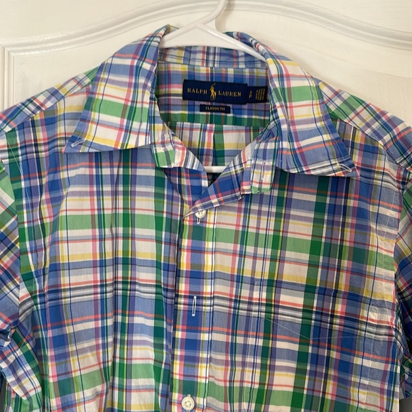 Ralph Lauren Blue Green White Plaid Button Down Shirt Classic Fit Small - Picture 2 of 3